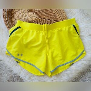Under Armour Neon Yellow Gray Fly By 2.0 Loose Running Shorts Size Medium